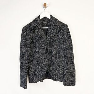 CLEARANCE  - Zenobia Black and White Cross Hatch Pattern Wool Blend Blazer